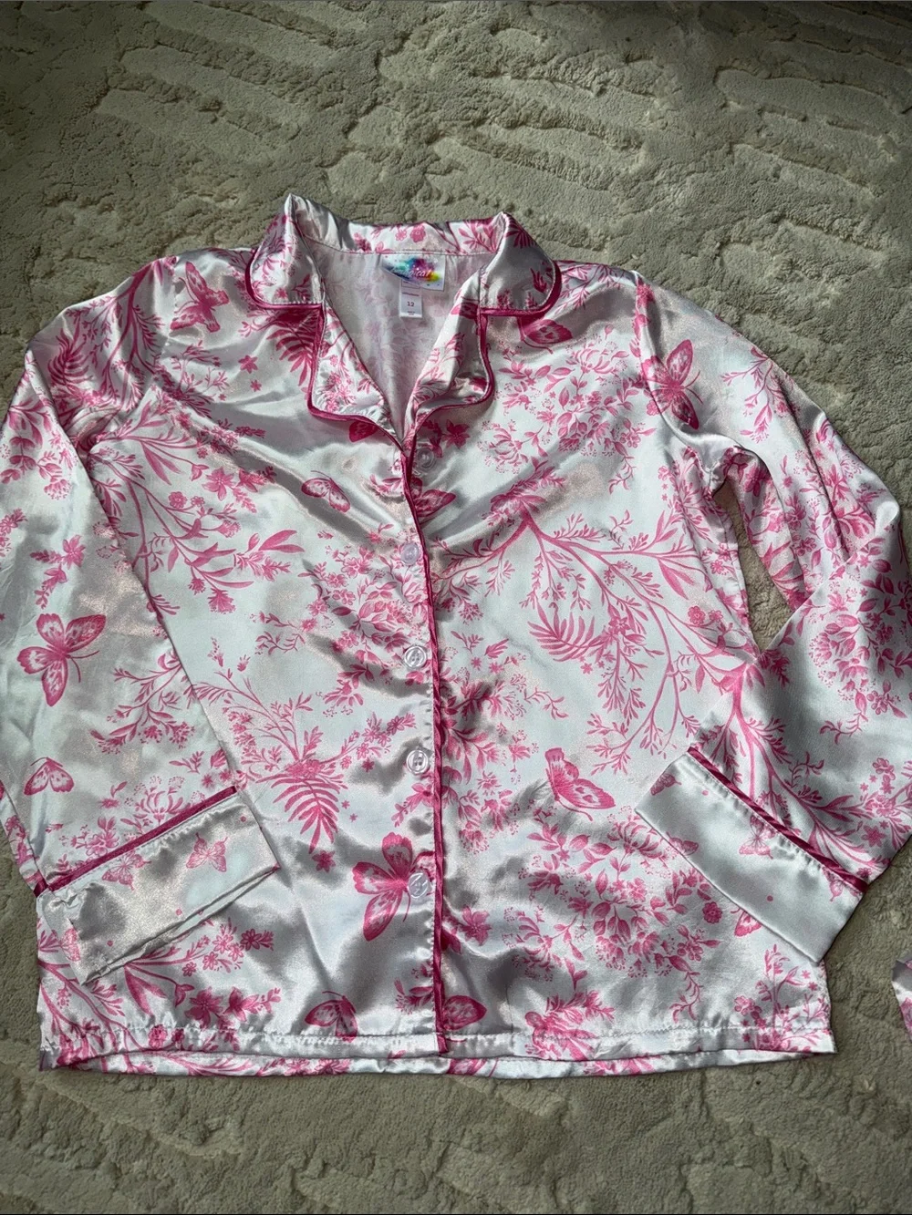 btween Pink Floral Satin Pajama Set